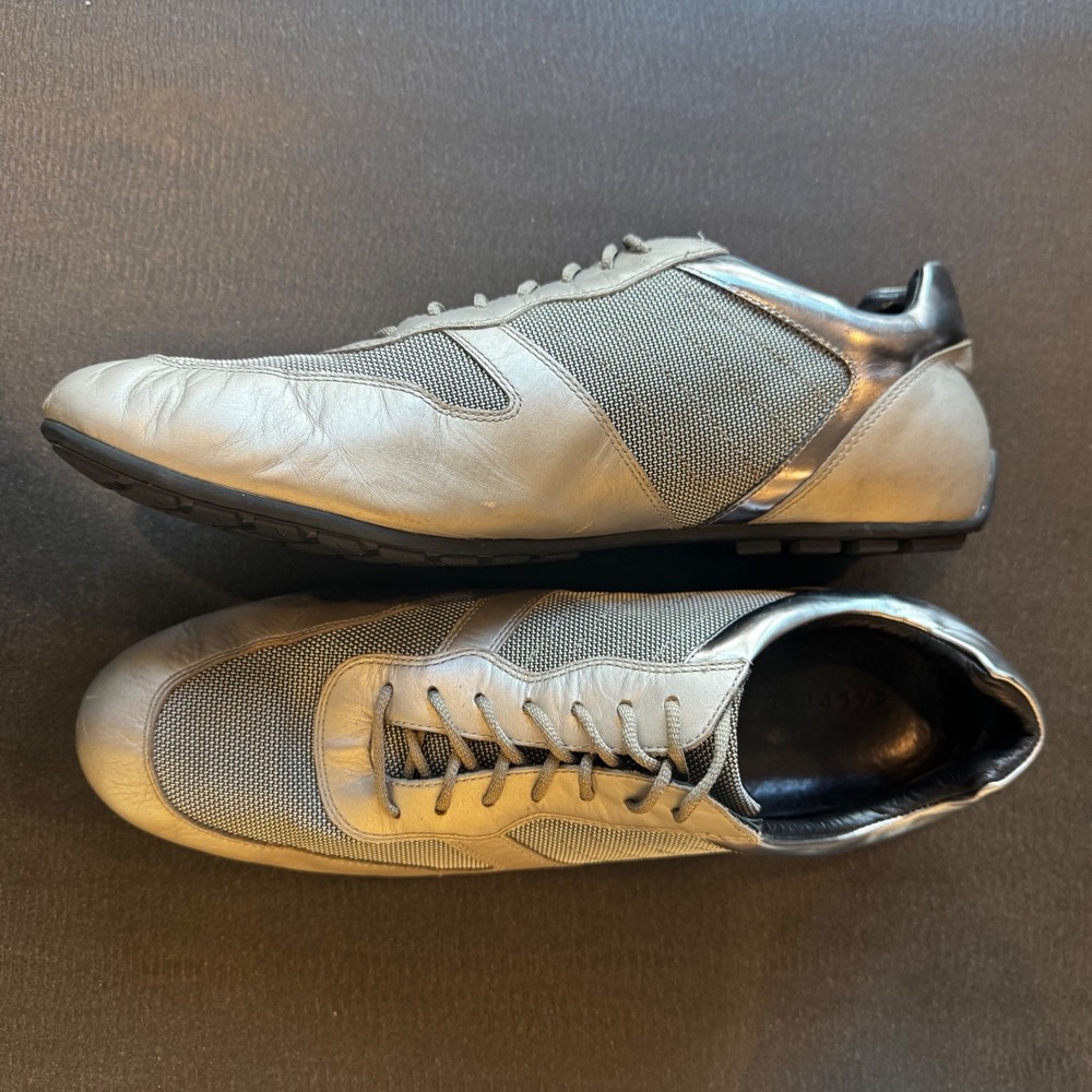 Ralph Lauren Morrison Men 12 D Silver Metallic Leather Mesh Fashion Sneakers